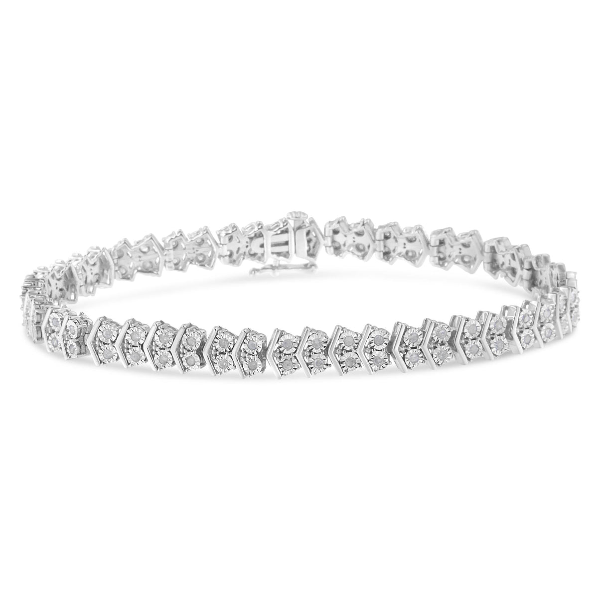 .925 Sterling Silver 1.0 Cttw Chevron 2 Stone Arrow Link Tennis Bracelet (I-J Color, I3 Clarity) - 7” - JackiEaslick