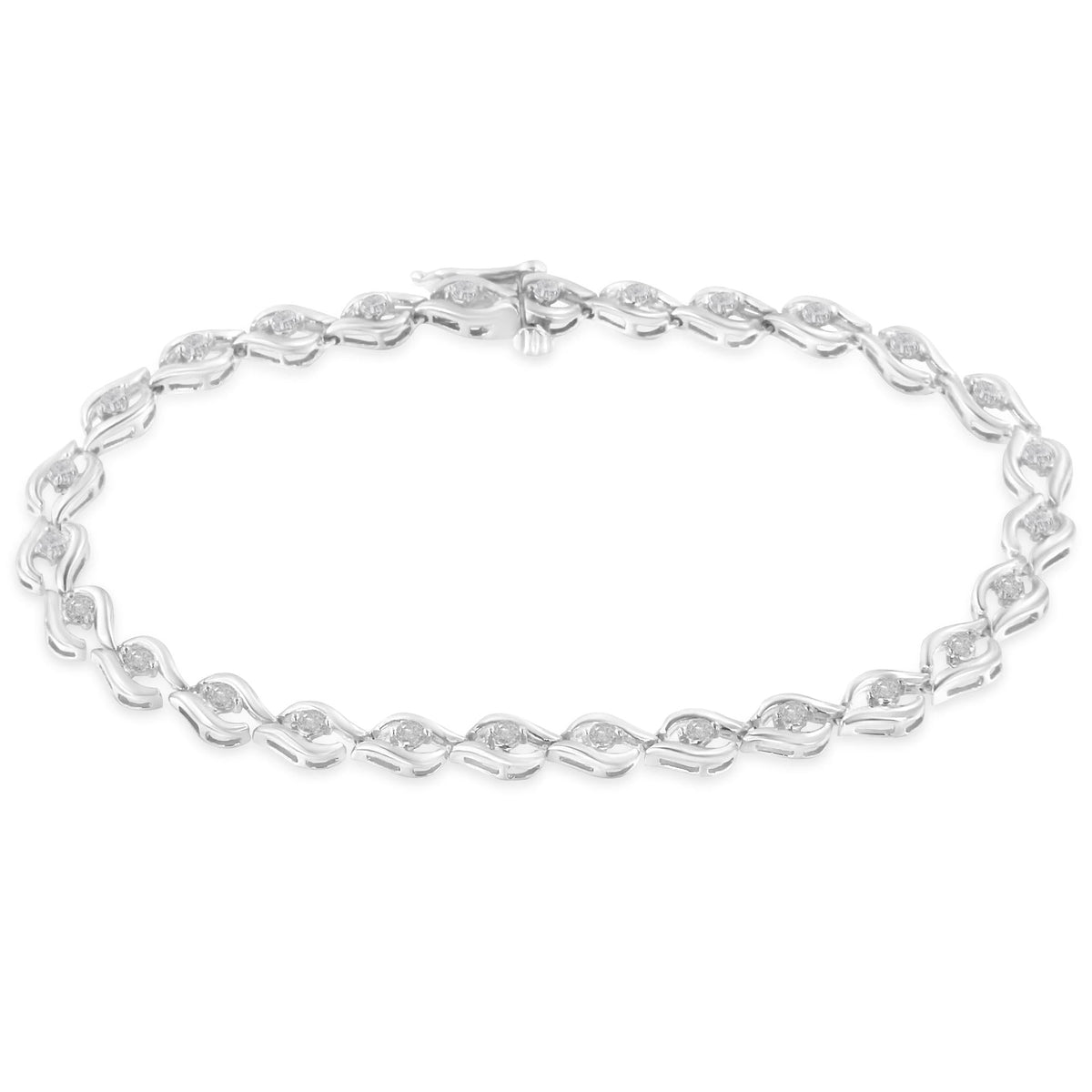 .925 Sterling Silver 1/2 Cttw Rose Cut Diamond Almond Shape Link Tennis Bracelet (I-J Color, I3 Clarity) - 7” - JackiEaslick