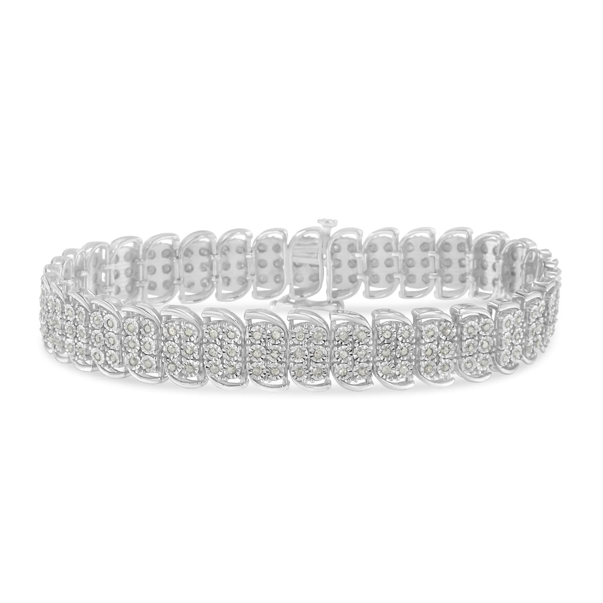 .925 Sterling-Silver 2.0 Cttw Miracle Set Diamond 3 Row S Curve Line Tennis Bracelet (I-J Color, I3 Clarity) -7.25" - JackiEaslick