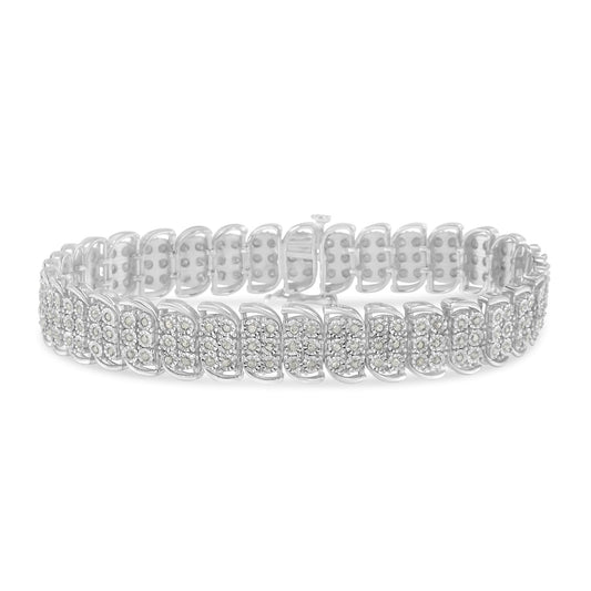 .925 Sterling-Silver 2.0 Cttw Miracle Set Diamond 3 Row S Curve Line Tennis Bracelet (I-J Color, I3 Clarity) -7.25" - JackiEaslick