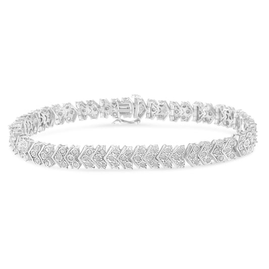 .925 Sterling Silver 2.0 Cttw Diamond Miracle-Set Nested Chevron Link 7" Tennis Bracelet (I-J Color, I3 Clarity) - JackiEaslick