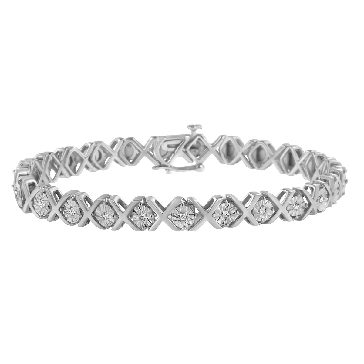 .925 Sterling Silver 1/10 cttw Miracle-Set Round-Cut Diamond "X" Link Tennis Bracelet (I-J color, I2-I3 clarity) - 7.25" - JackiEaslick