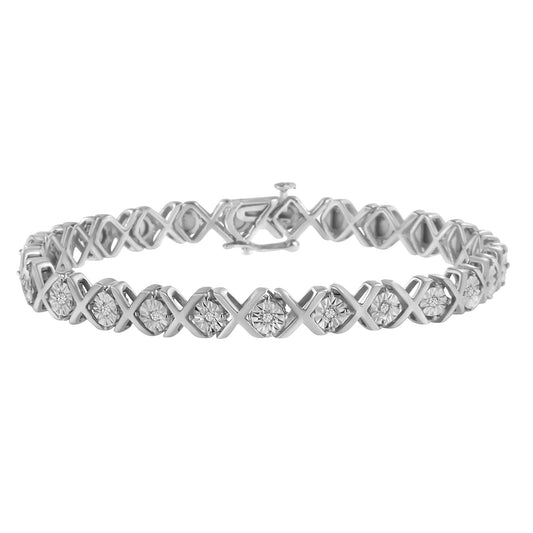 .925 Sterling Silver 1/10 cttw Miracle-Set Round-Cut Diamond "X" Link Tennis Bracelet (I-J color, I2-I3 clarity) - 7.25" - JackiEaslick