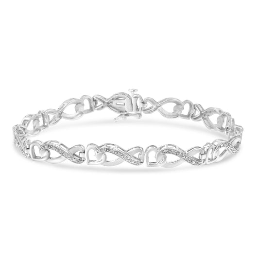 .925 Sterling Silver 1/5 Cttw Diamond 7” Infinity Heart Tennis Bracelet (H-I Color, I2-I3 Clarity) - JackiEaslick