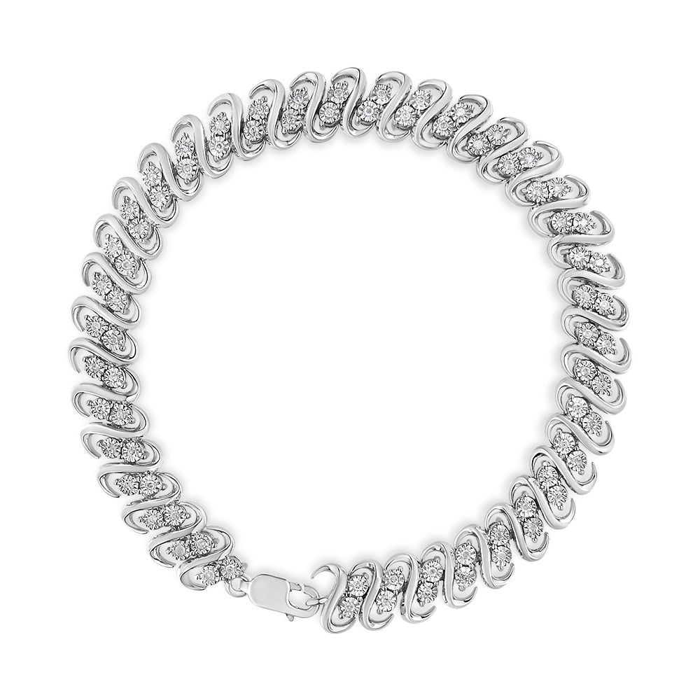 .925 Sterling Silver 1/2 Cttw Diamond Double Row S-Link Bracelet