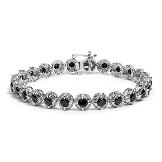 .925 Sterling Silver 5.0 Cttw Black Diamond Milgrain Link Tennis Bracelet  - 7" Inches