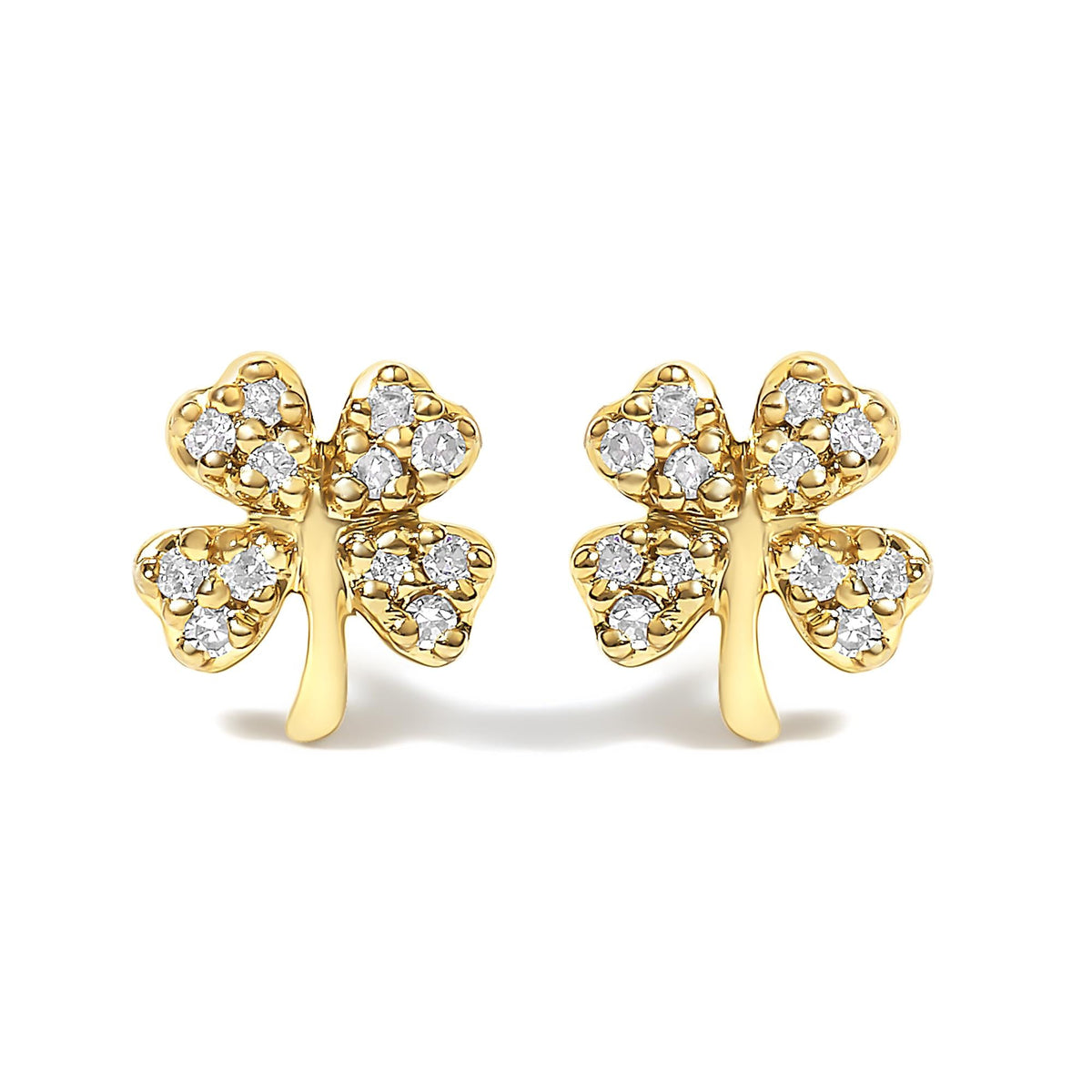 10K Yellow Gold Diamond Accent 4 Leaf Clover Stud Earrings