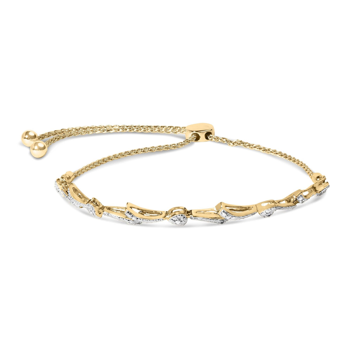 .925 Sterling Silver Diamond Accent Heart and Wave Link Bolo Bracelet (I-J Color, I2-I3 Clarity) - 6" to 9" Adjustable