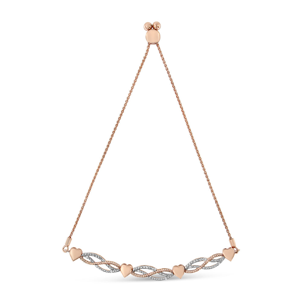 14K Rose Gold Plated .925 Sterling Silver Cttw Diamond Accent Layered Infinity Link and Heart Adjustable 4”-10” Adjustable Bolo Bracelet (I-J Color, I3 Clarity) - JackiEaslick
