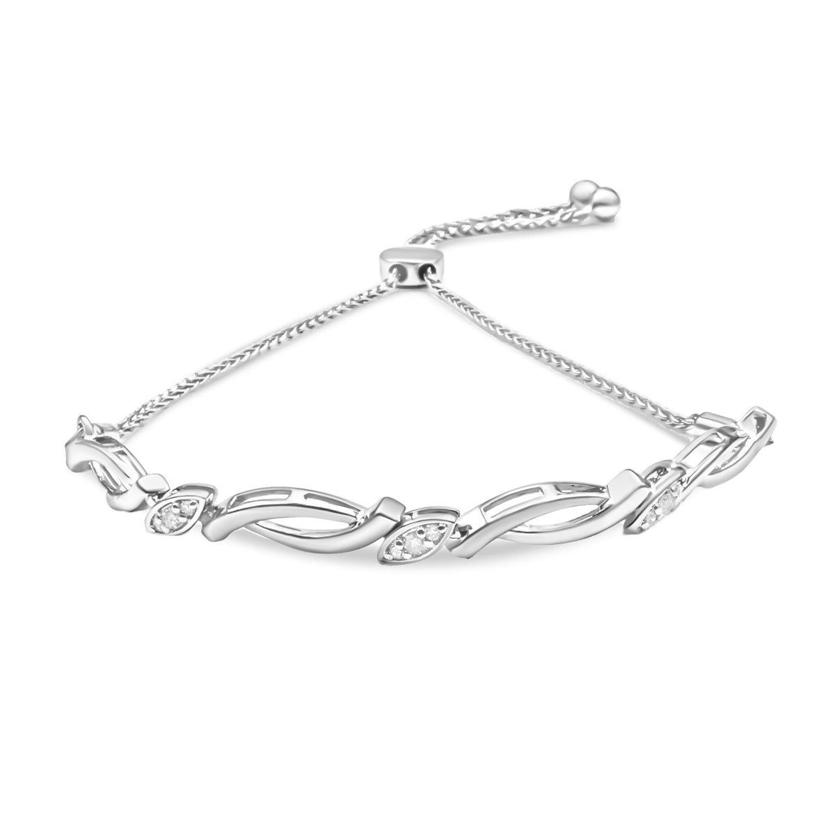 .925 Sterling Silver Diamond Accent Alternating Swirl link Bolo Bracelet (I-J Color, I2-I3 Clarity) - 6" to 9" Adjustable - JackiEaslick