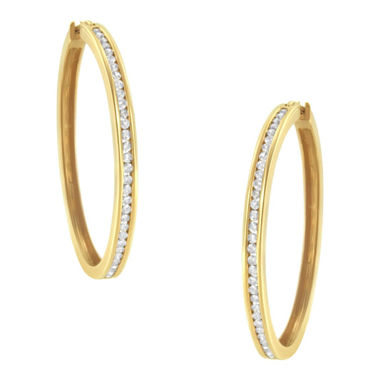 14K Yellow Gold 1.0 Cttw Round Brilliant Cut Diamond Channel Set Circle Hoop Earrings (I-J Color, I1-I2 Clarity)