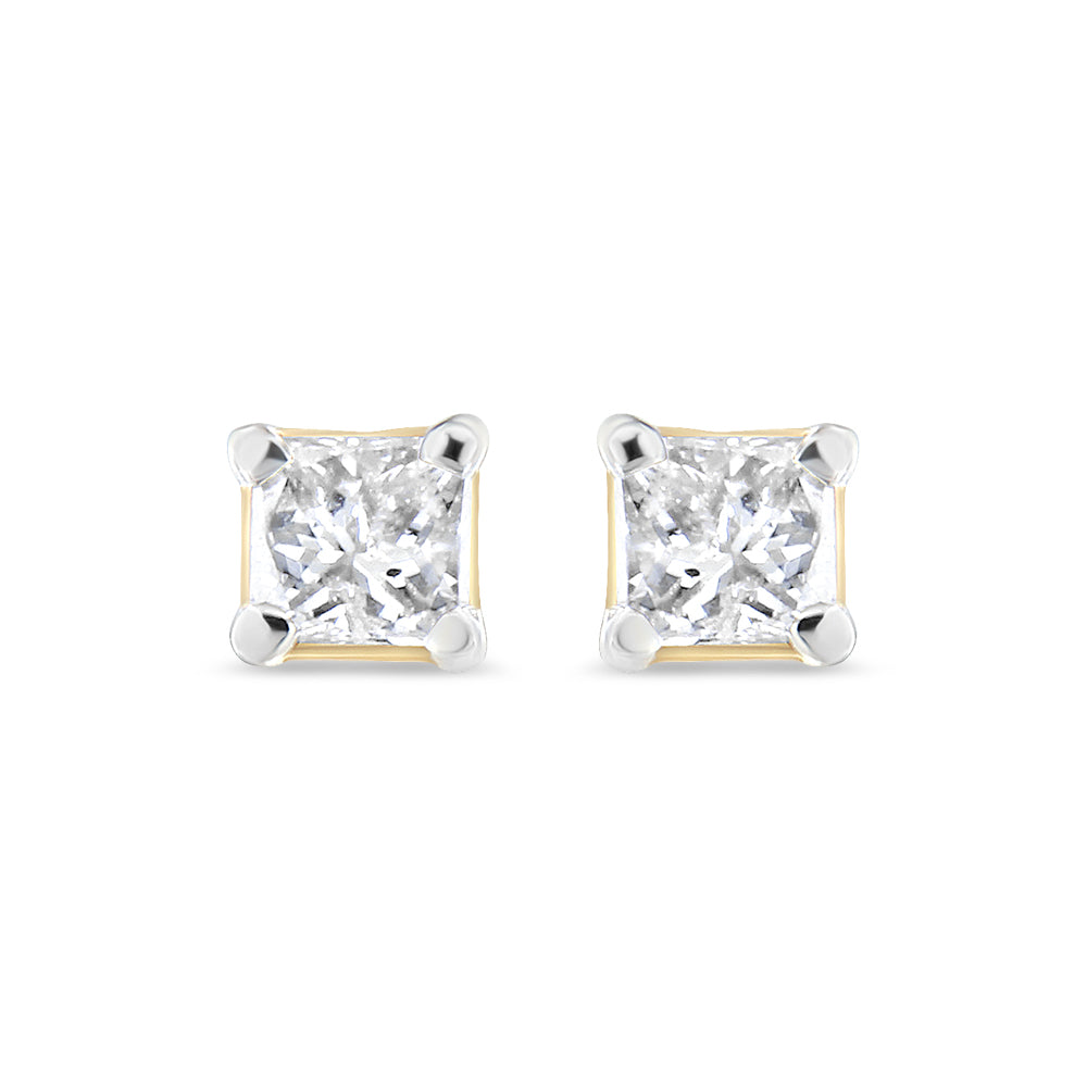 AGS Certified Princess-Cut Square Diamond 4-Prong Solitaire Stud Earrings in 14K Gold (J-K Color, I1-I2 Clarity)