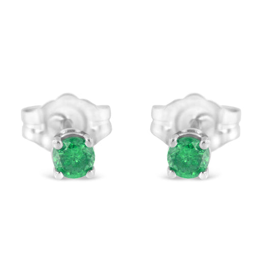 .925 Sterling Silver 1/4 Cttw Round Brilliant-Cut Green Diamond Classic 4-Prong Stud Earrings (Fancy Color-Enhanced, I2-I3 Clarity) - JackiEaslick