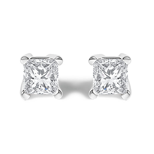 .925 Sterling Silver 1/4 Cttw Princess-Cut Diamond Solitaire Stud Earrings (H-I Color, I1-I2 Clarity)