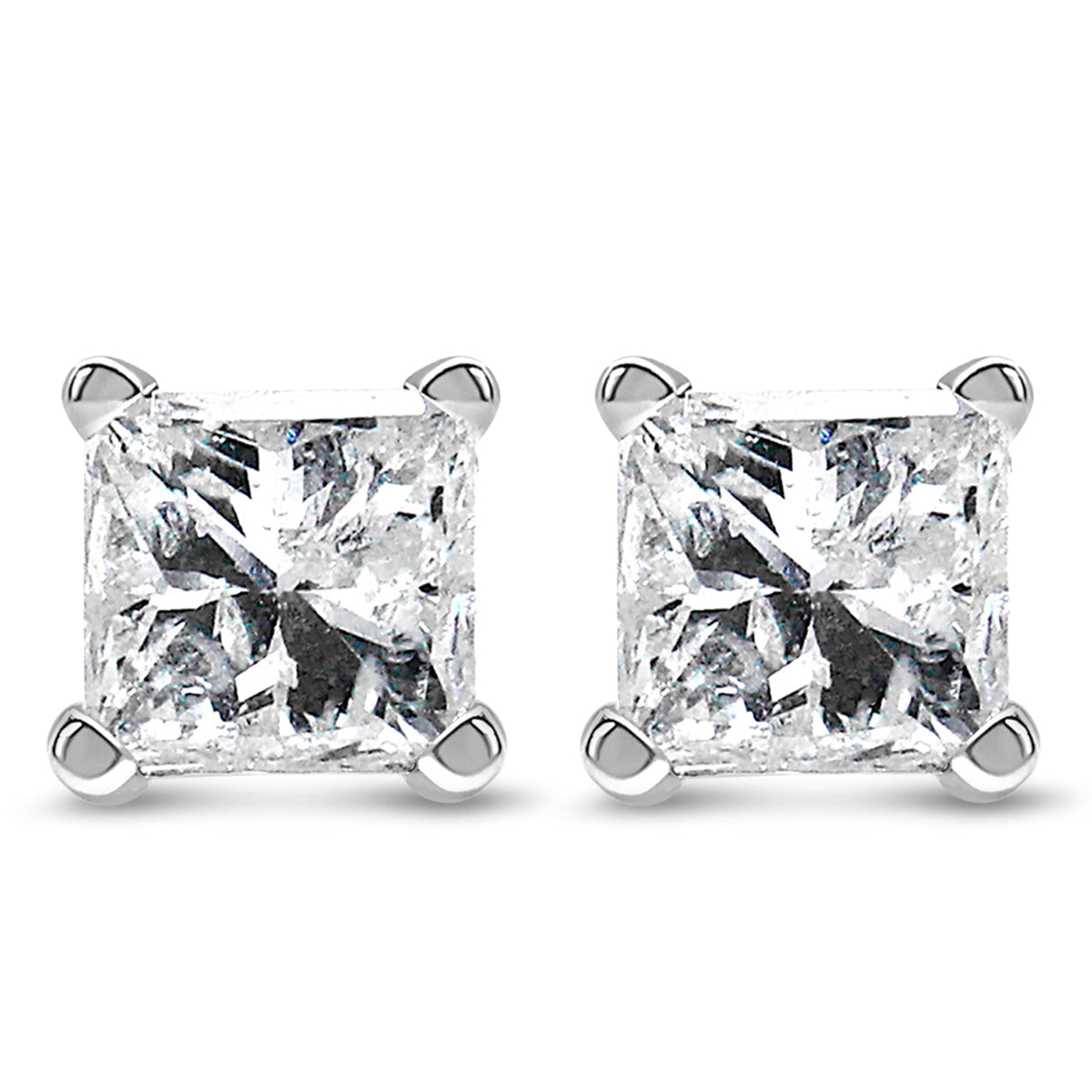 14K White Gold 1/10 Cttw Princess-cut Diamond Solitaire Stud Earrings (H-I Color, I1-I2 Clarity)