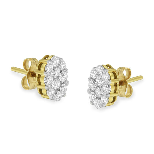 18K Yellow Gold 1 cttw Flower Diamond Stud Earrings (H-I, I1-I2) - JackiEaslick