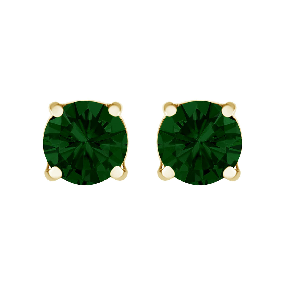 14K Gold Lab Grown Green Diamond Classic Solitaire Stud Earrings