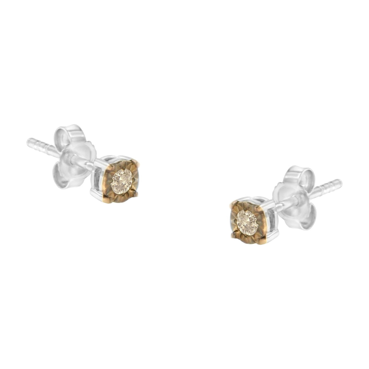 10K Yellow Gold over .925 Sterling Silver 1/10 Cttw Round Brilliant-Cut Champagne Diamond Miracle-Set Stud Earrings (Natural Color, I2-I3 Clarity) - JackiEaslick