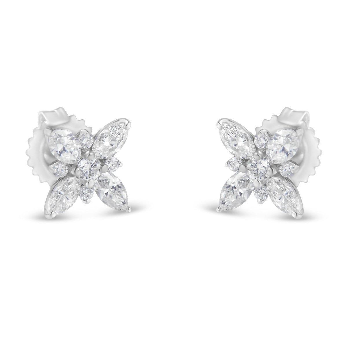 14K White Gold Marquise Diamond Flower Stud Earring (1.00 cttw, H-I Color, SI1-SI2 Clarity) - JackiEaslick