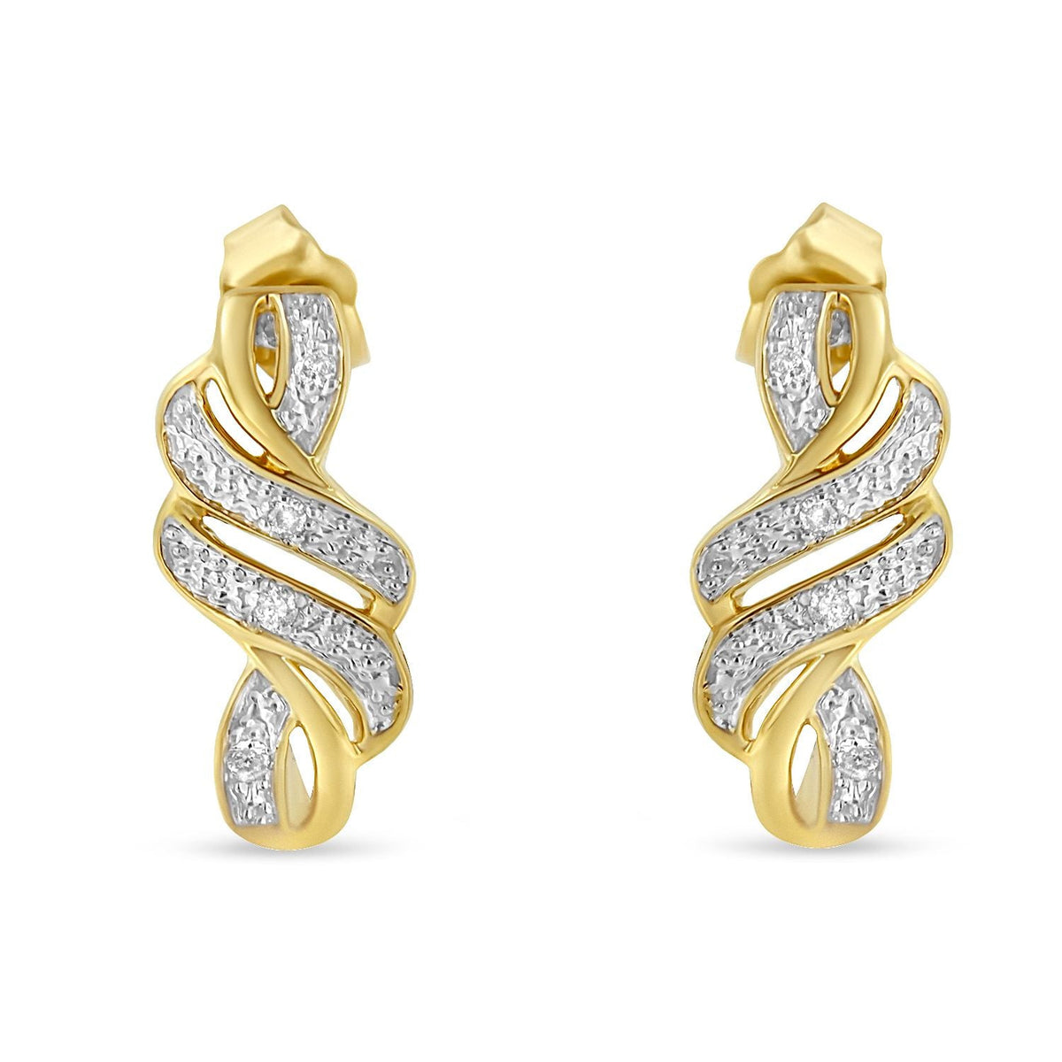 14K Yellow Gold .925 Sterling Silver Diamond Accent Cross Over and Swirl Dangle Drop Earrings (I-J Color, I3 Clarity) - JackiEaslick