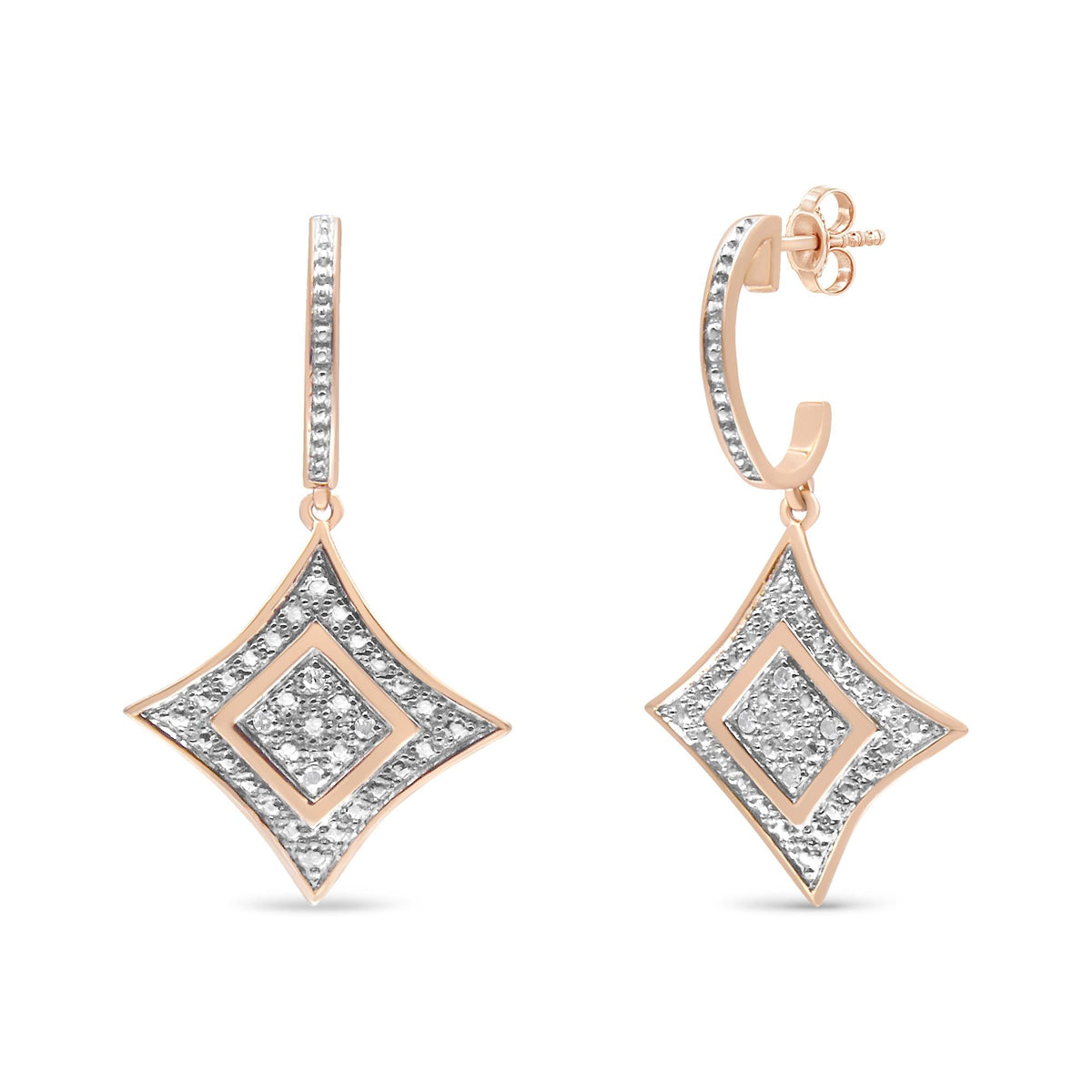 14K Rose Gold Plated .925 Sterling Silver Round-Cut Diamond Accent Dangle Rhombus Earrings (H-I Color, I2-I3 Clarity) - JackiEaslick