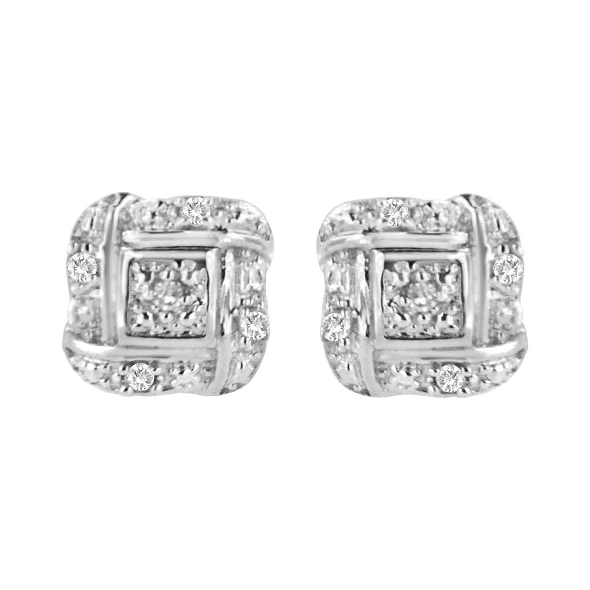 .925 Sterling Silver Round-Cut Diamond Accent Swirl Square Knot Stud Earrings (H-I Color, I2-I3 Clarity) - JackiEaslick