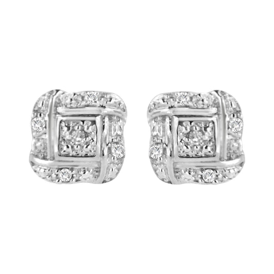 .925 Sterling Silver Round-Cut Diamond Accent Swirl Square Knot Stud Earrings (H-I Color, I2-I3 Clarity) - JackiEaslick