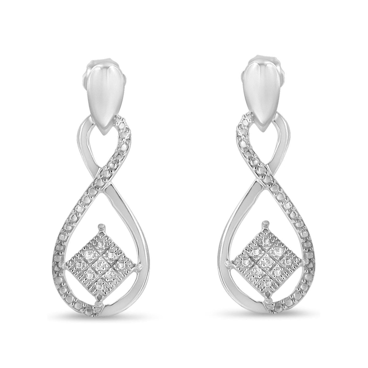 .925 Sterling Silver Round-Cut Diamond Accent Tilted Square and Infinity Drop Earrings (H-I Color, I2-I3 Clarity) - JackiEaslick