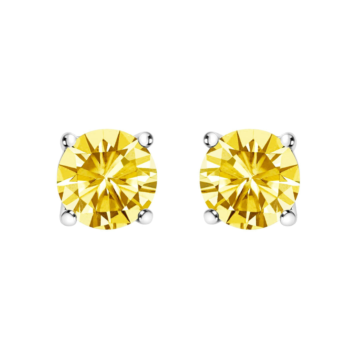 14K Gold Lab Grown Yellow Diamond Solitaire Stud Earrings
