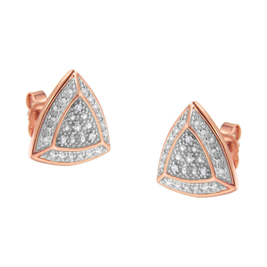 14K Rose Gold over .925 Sterling Silver Diamond-Accented Trillion Shaped 4-Stone Halo-Style Stud Earrings (H-I Color, I2-I3 Clarity) - JackiEaslick