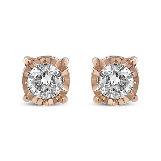 10K Two-Tone Yellow & White Gold over .925 Sterling Silver 0.40 Cttw Round Diamond Miracle-Set Stud Earrings (K-L Color, I2-I3 Clarity) - JackiEaslick