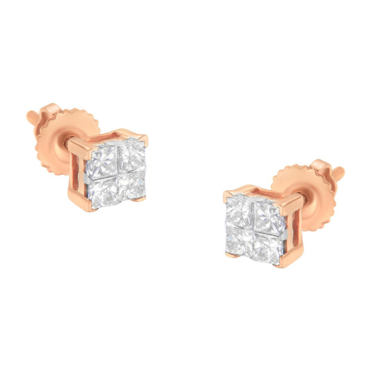 10K Gold Princess Diamond Composite Stud Earring (1/2 cttw, I-J Color, I1-I2 Clarity) - JackiEaslick