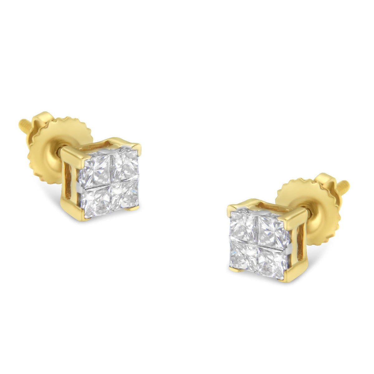 10K Gold Princess Diamond Composite Stud Earring (1/2 cttw, I-J Color, I1-I2 Clarity) - JackiEaslick