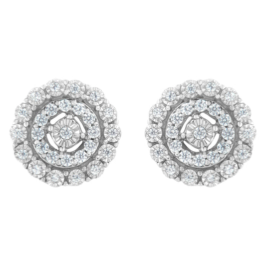 10KT White Gold 1/2 cttw Double Halo Brilliant Round-Cut Diamond Stud Earrings (I-J Clarity, I2-I3 Color)