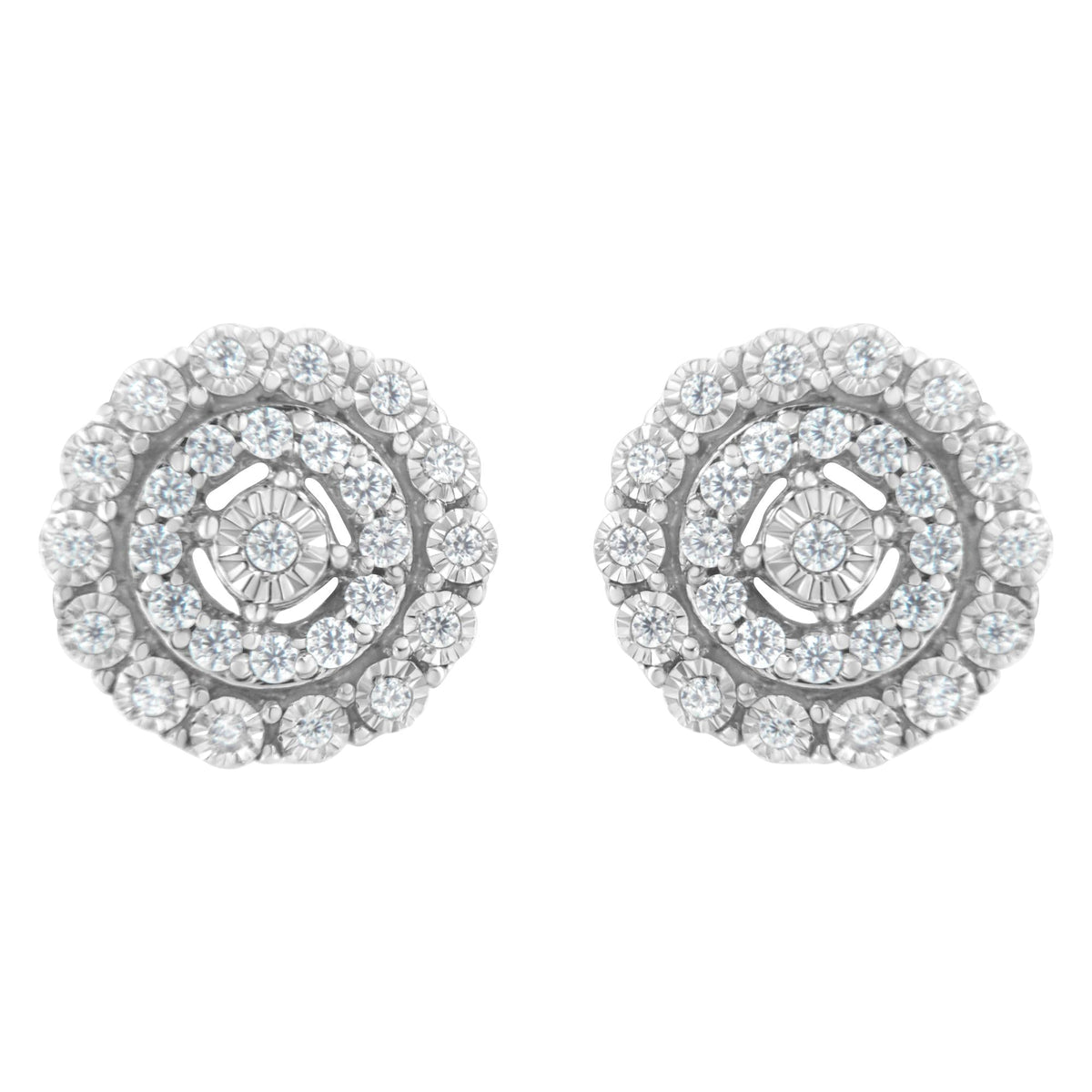 .925 Sterling Silver 1/2 cttw Miracle-Set Diamond Double Halo Stud Earring (I-J Clarity, I3 Color) - JackiEaslick