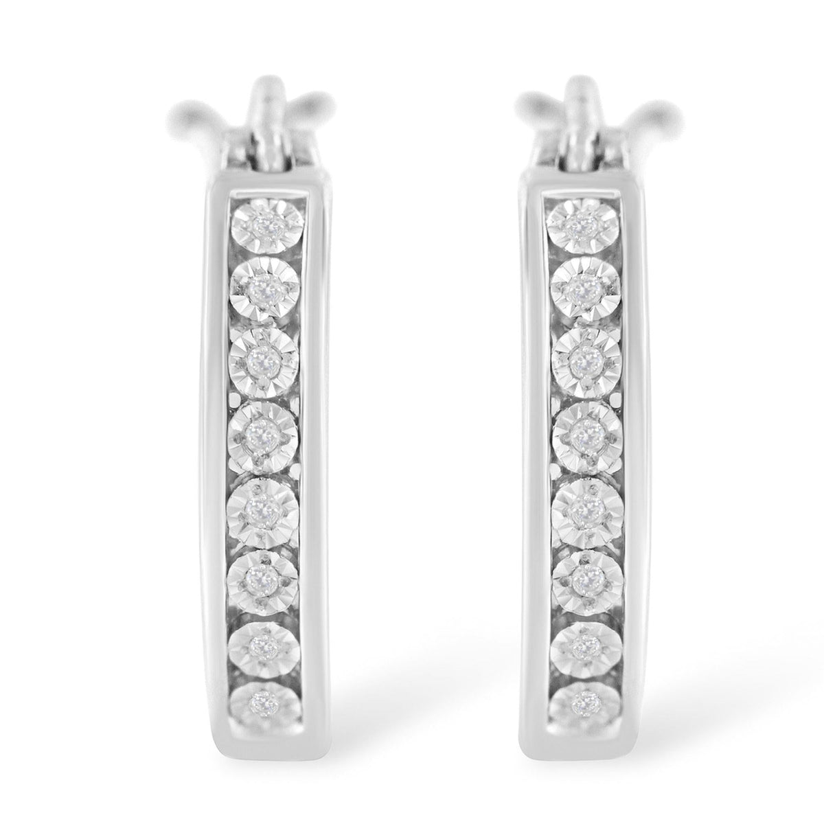 .925 Sterling-Silver Diamond Accent Channel Set Style Hoop Earring (I-J Color, I3 Clarity) - JackiEaslick