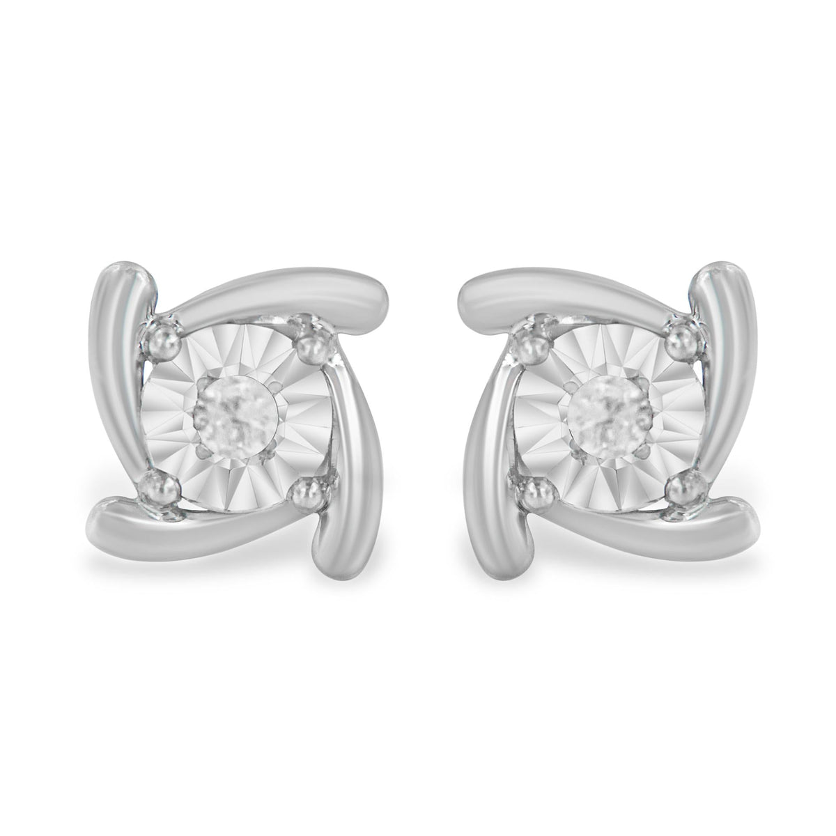 .925 Sterling Silver 1/10 Cttw Round Brilliant-Cut Near Colorless Diamond Miracle-Set Square Pinwheel Stud Earrings (I-J Color, I3 Clarity) - JackiEaslick