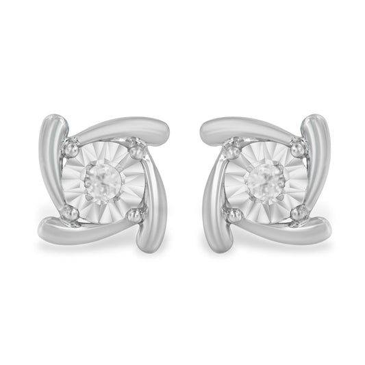 .925 Sterling Silver 1/10 Cttw Round Brilliant-Cut Near Colorless Diamond Miracle-Set Square Pinwheel Stud Earrings (I-J Color, I3 Clarity) - JackiEaslick