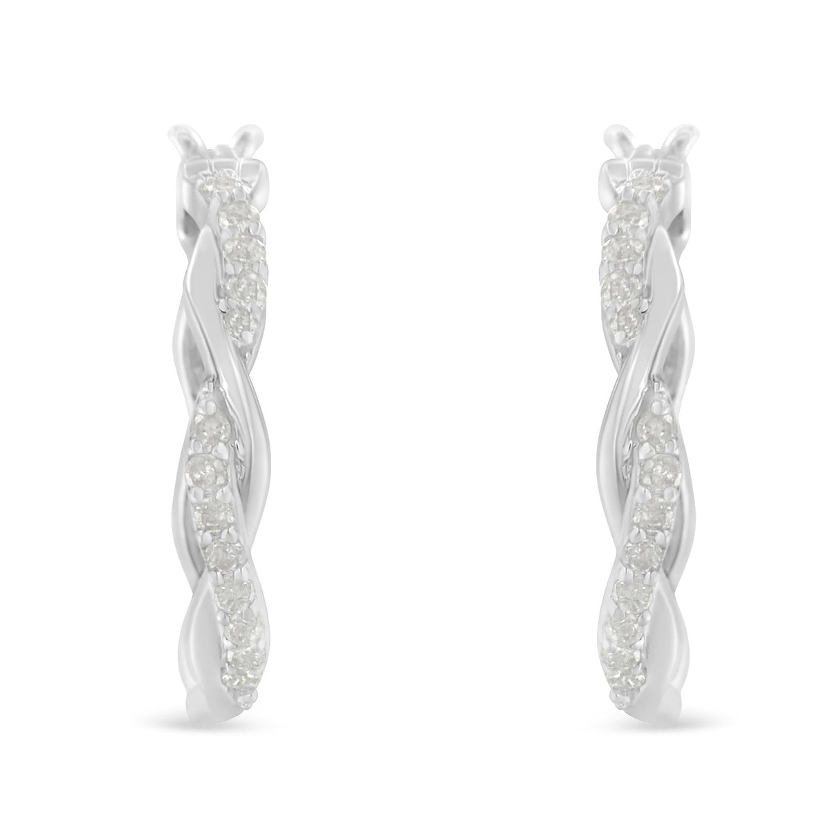 .925 Sterling-Silver 1/4 cttw Pave Set Diamond Twisted Spiral Hoop Earring (I-J Color, I3 Clarity) - JackiEaslick
