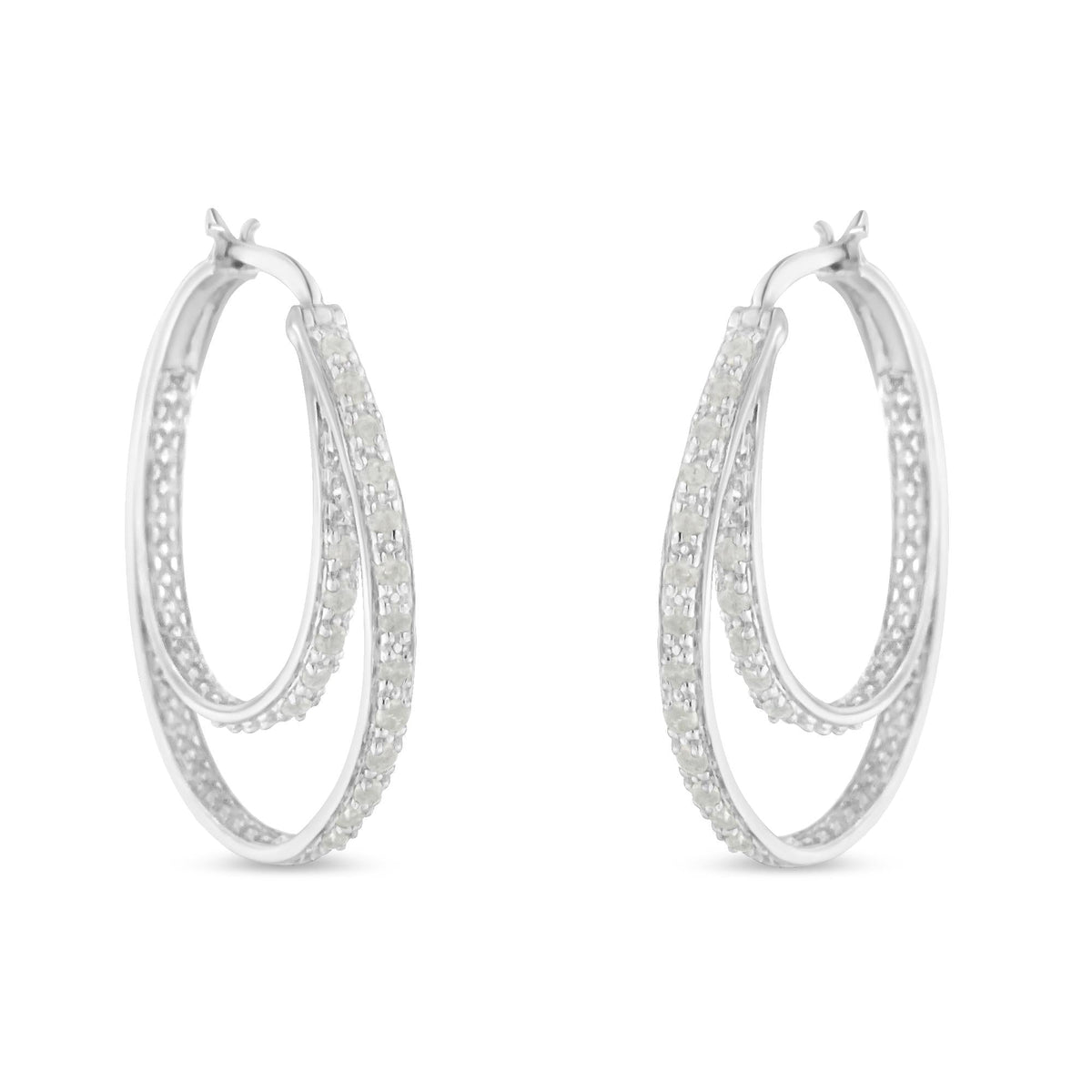 .925 Sterling Silver 1/2 cttw Miracle-Set Diamond Double Hoop with Latchback Earrings (I-J Color, I3 Clarity) - JackiEaslick