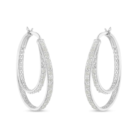 .925 Sterling Silver 1/2 cttw Miracle-Set Diamond Double Hoop with Latchback Earrings (I-J Color, I3 Clarity) - JackiEaslick
