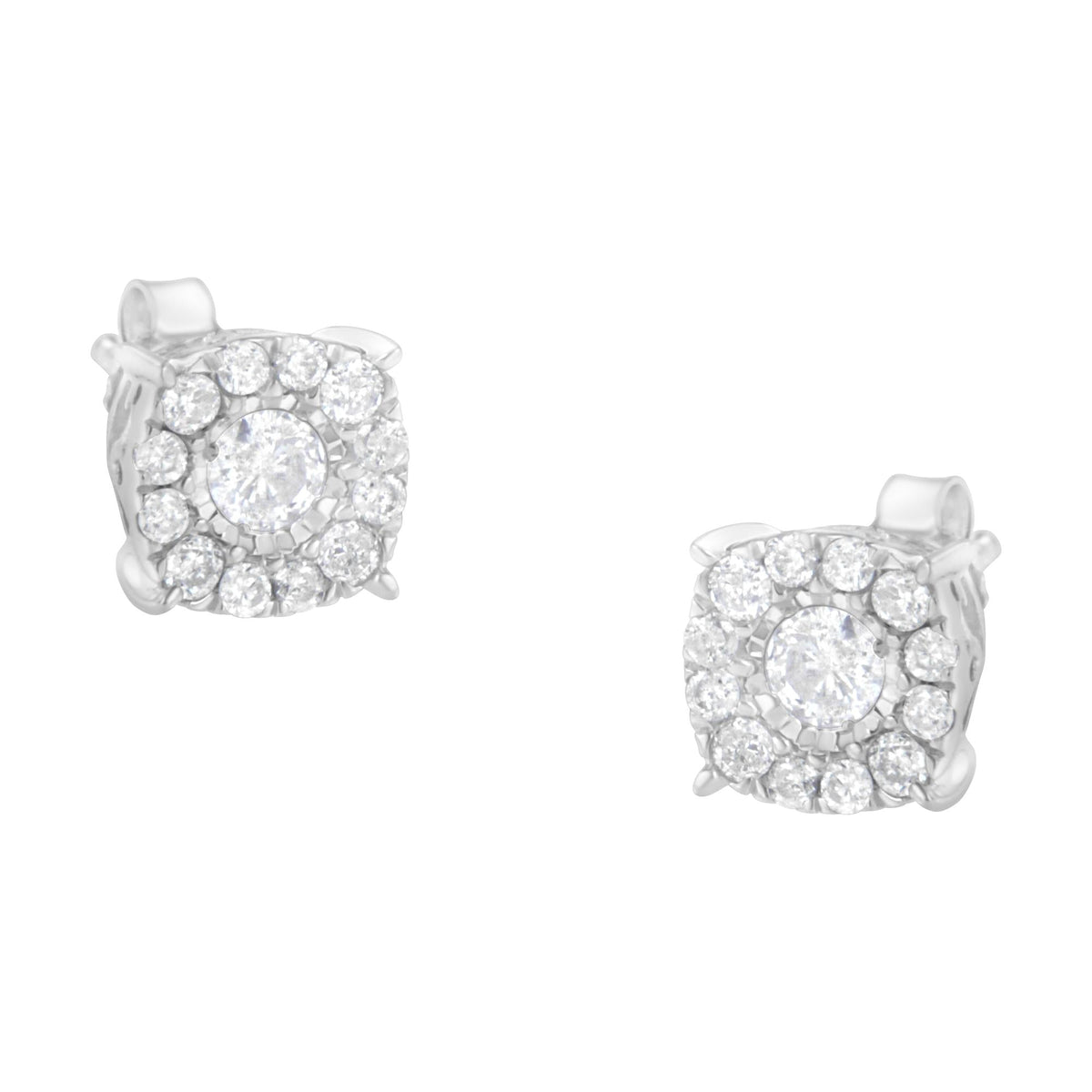 Sterling Silver Diamond Square Stud Earring (1/2 cttw, I-J Color, I2-I3 Clarity) - JackiEaslick
