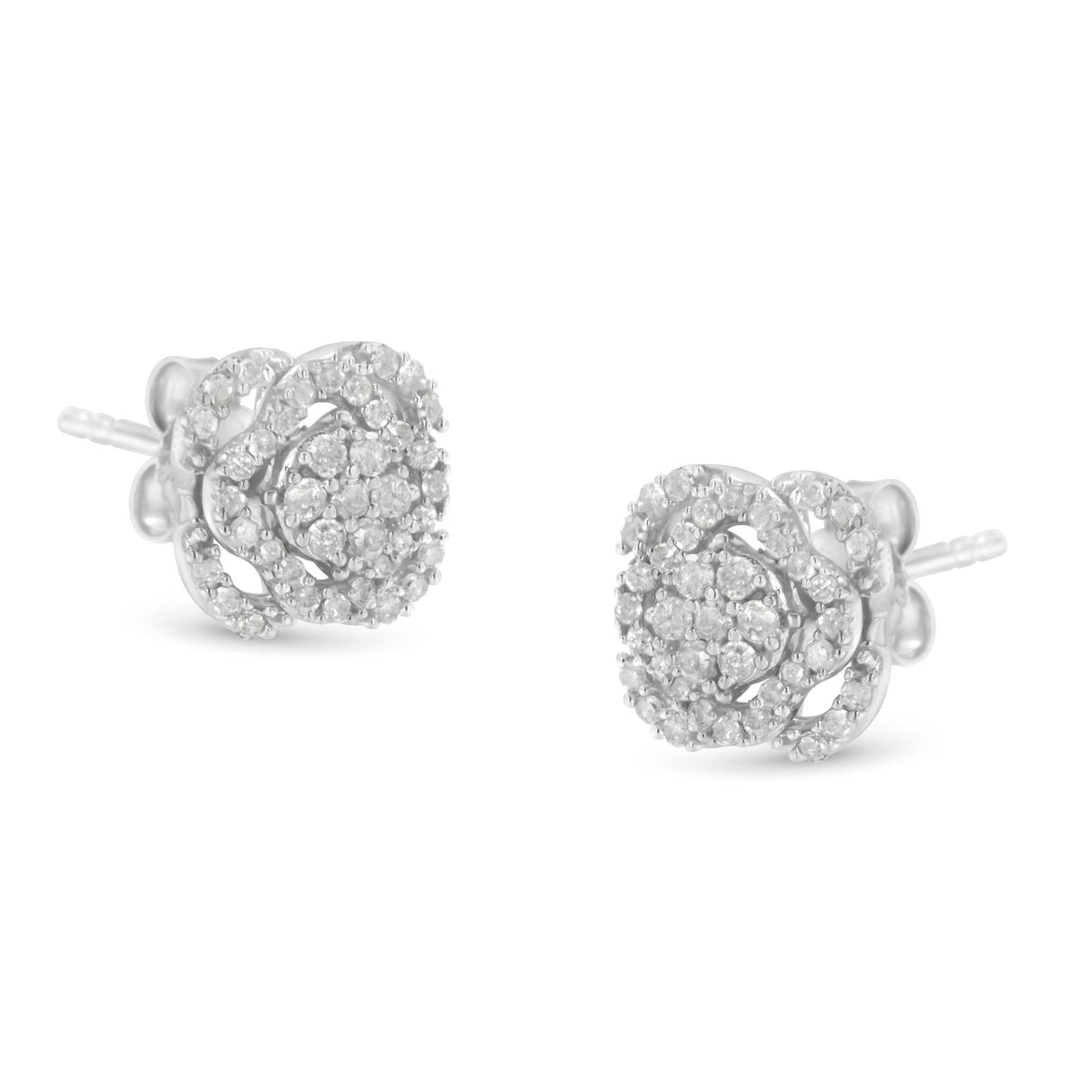 .925 Sterling Silver 1/2 cttw Round-cut Diamond Floral Cluster and Halo Stud Earring (I-J Color, I3 Clarity) - JackiEaslick