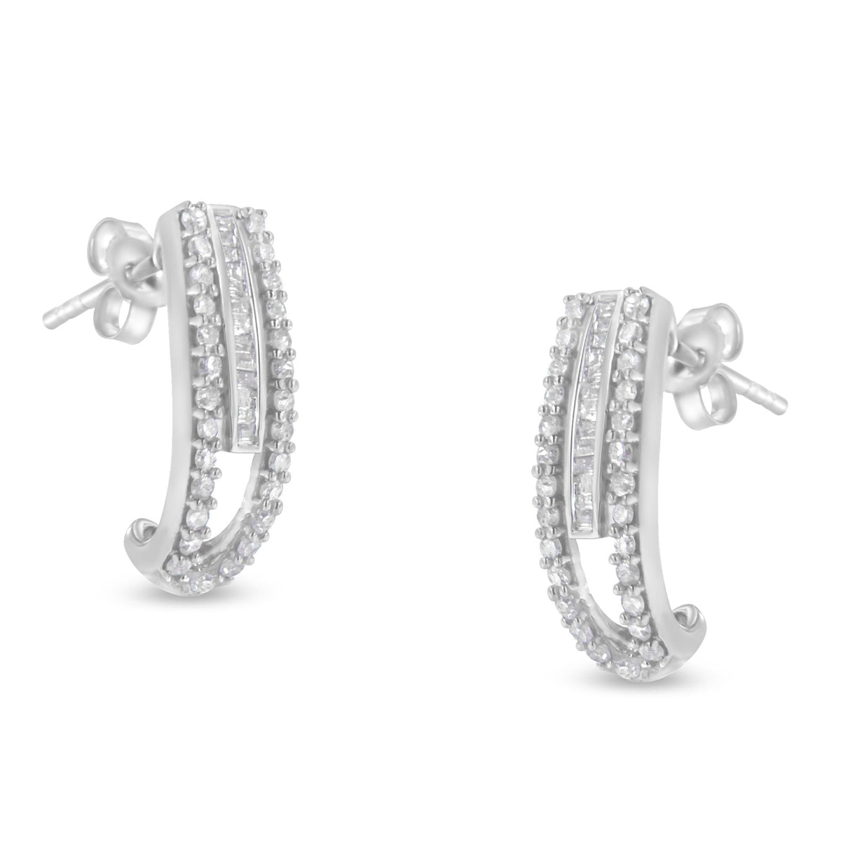 Sterling-Silver Diamond J-Stud Earring (3/4 cttw, I-J Color, I3 Clarity) - JackiEaslick