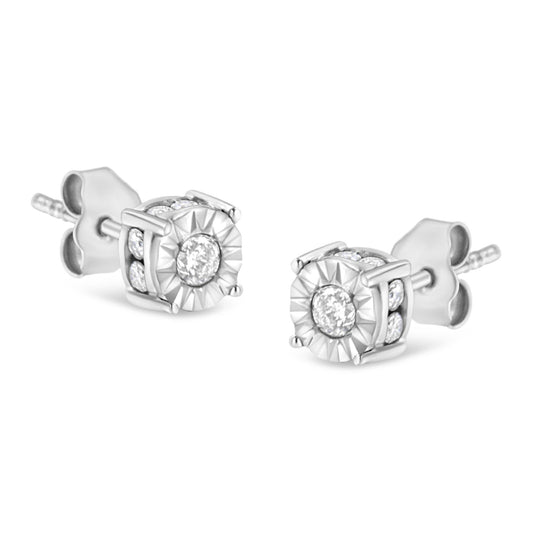 1/2 Cttw Miracle Set Diamond Stud Earring (J-K Color, I2-I3 Clarity) - Choice of Metal Type (Sterling Silver) - JackiEaslick