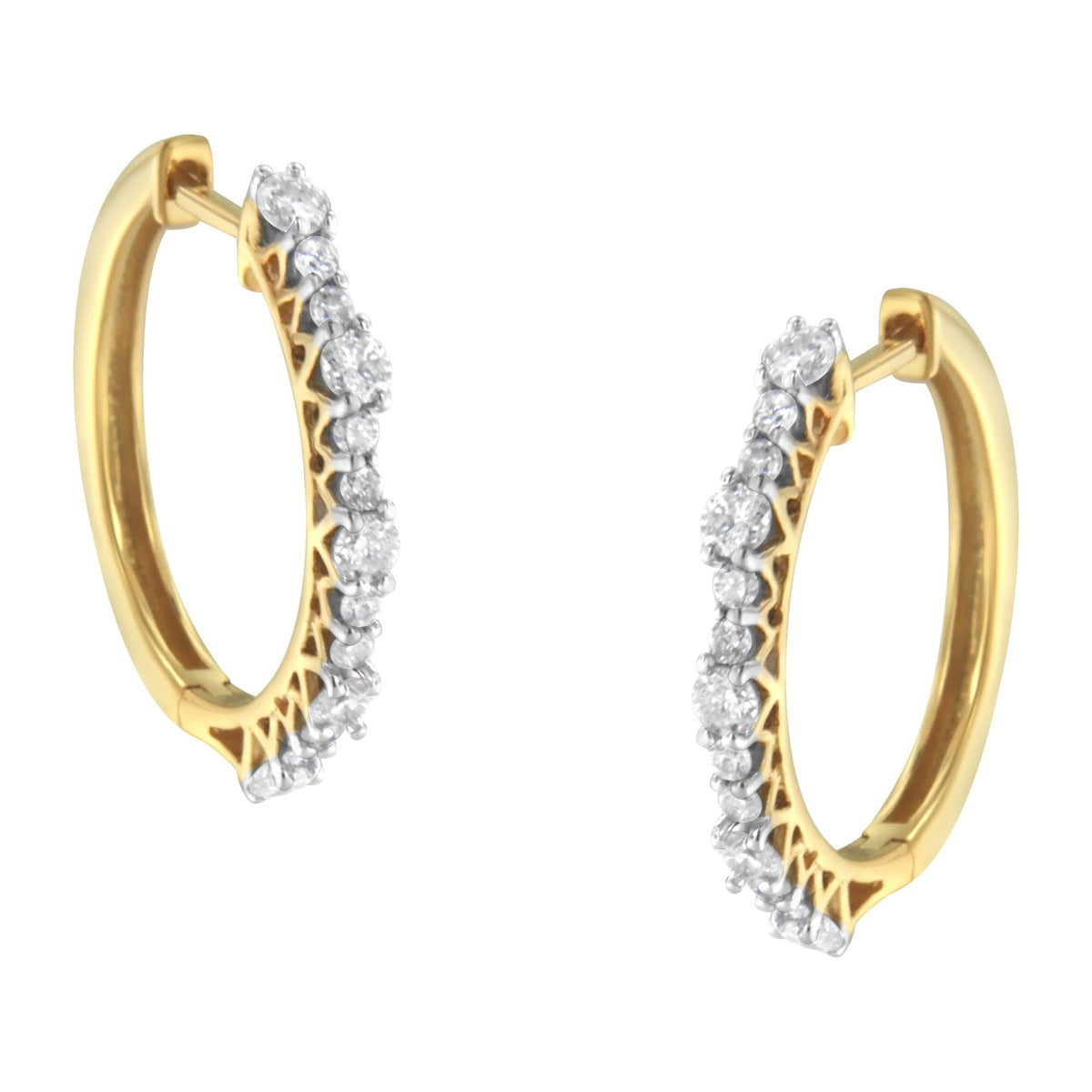 Yellow Gold Plated Sterling Silver Diamond Hoop Earrings (1 cttw, J-K Color, I2-I3 Clarity) - JackiEaslick