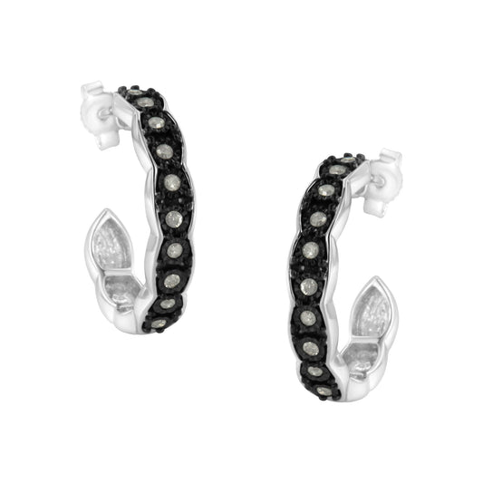 Black Rhodium and .925 Sterling Silver 1/4 cttw Miracle Plate Set Diamond "C" Shape Hoop Earring(I-J Color, I3 Clarity) - JackiEaslick
