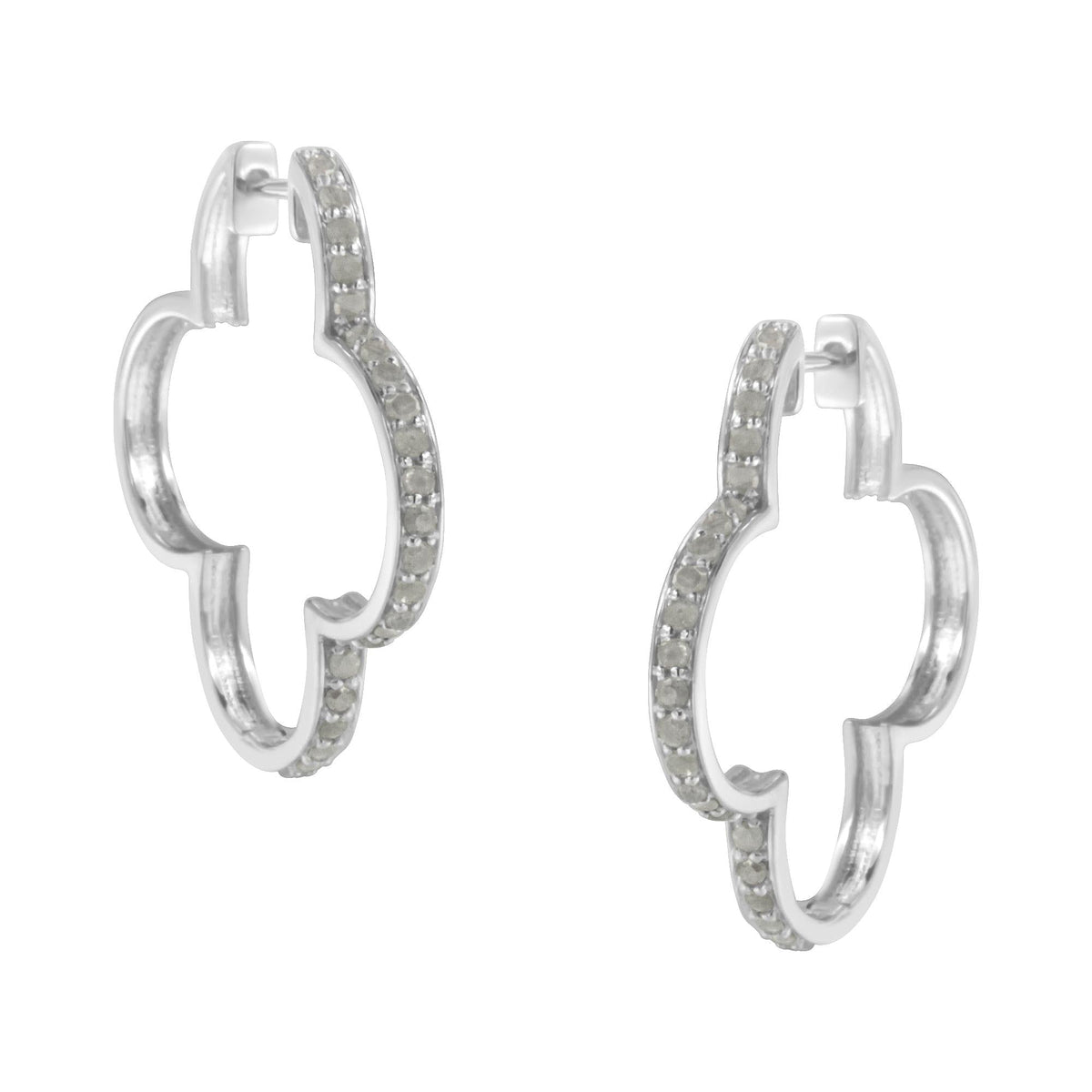 .925 Sterling Silver 1.0 cttw Diamond 4 Leaf Clover Shape Hoop Earrings(I-J Color, I3 Clarity) - JackiEaslick