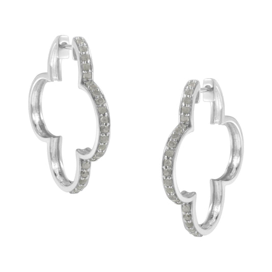 .925 Sterling Silver 1.0 cttw Diamond 4 Leaf Clover Shape Hoop Earrings(I-J Color, I3 Clarity) - JackiEaslick