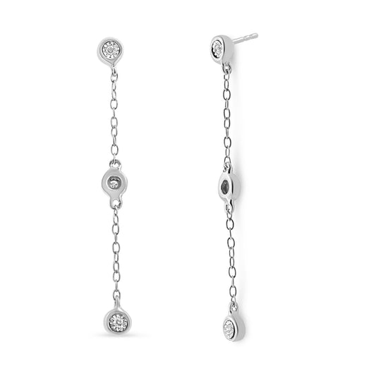 .925 Sterling Silver Miracle Set Diamond Accent 3-Stone Drop and Dangle Earring (I-J Color, I3 Clarity) - JackiEaslick